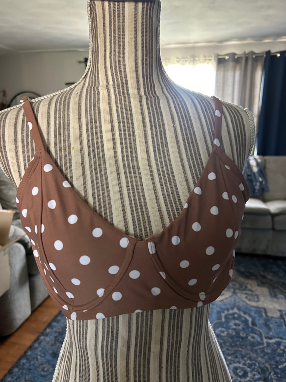 Time and Tru Brown and White Polka Dot Underwire Bikini top back tie